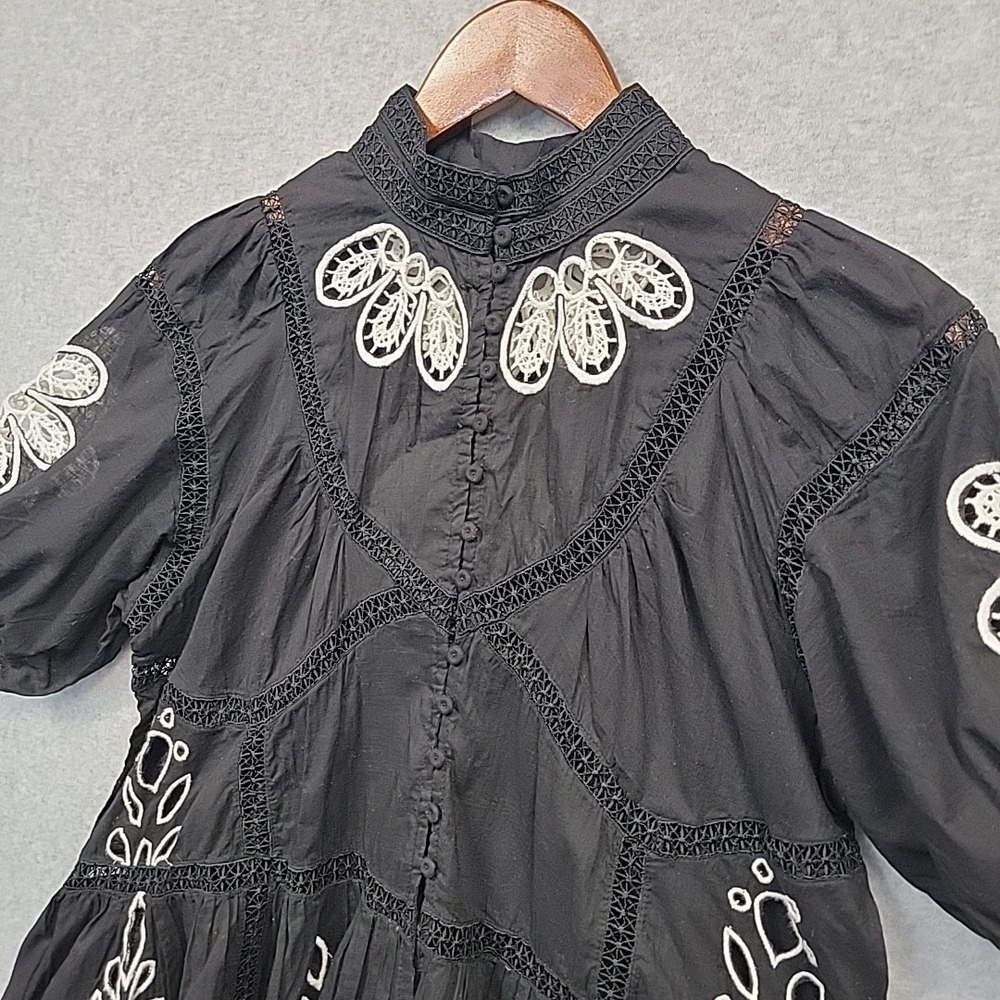 Forever That Girl Anthropologie Black Blouse Top With Lace Embroidery Boho XS - Picture 2 of 11
